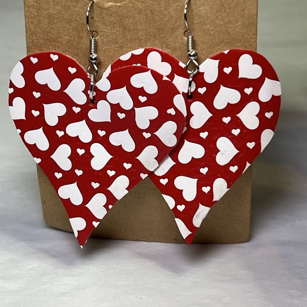 Valentines Day Faux Leather Earrings Hippie Red‎ Hearts Love Beauty Hook